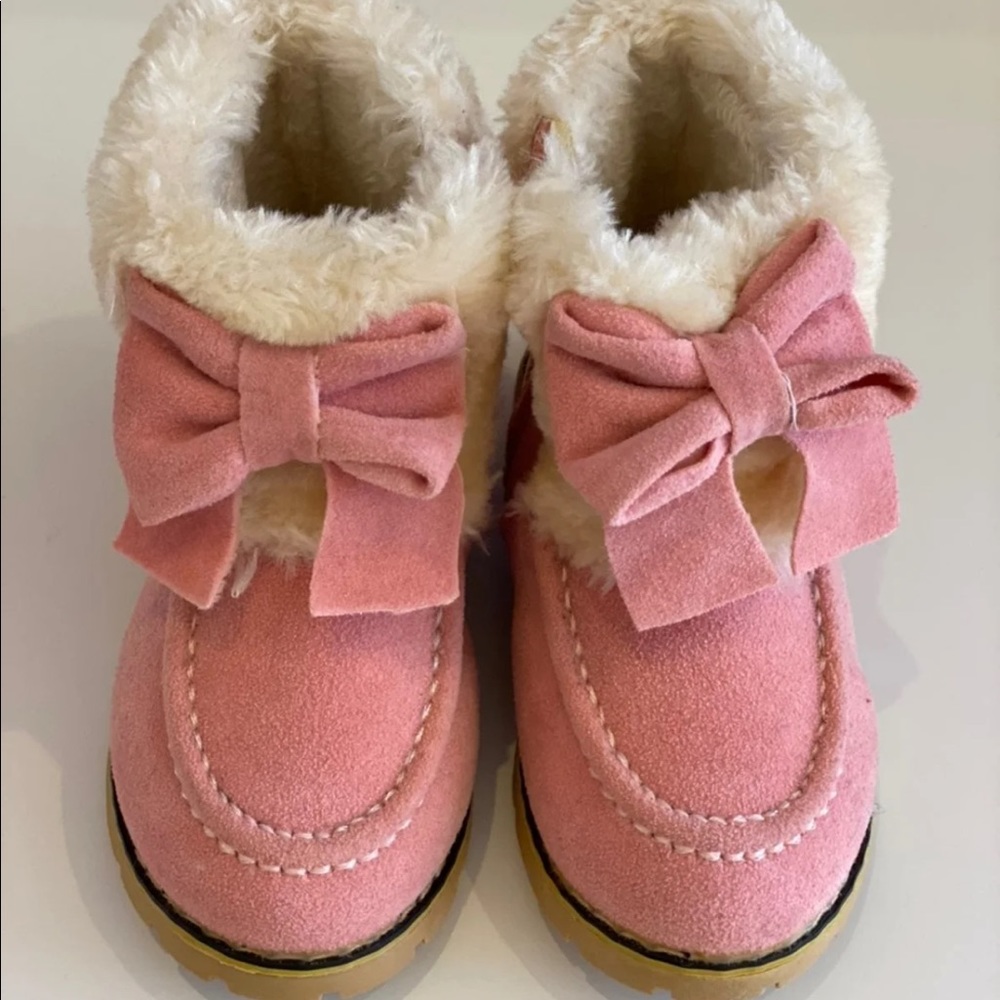 Toddler Suede Pink Bow Booties 8